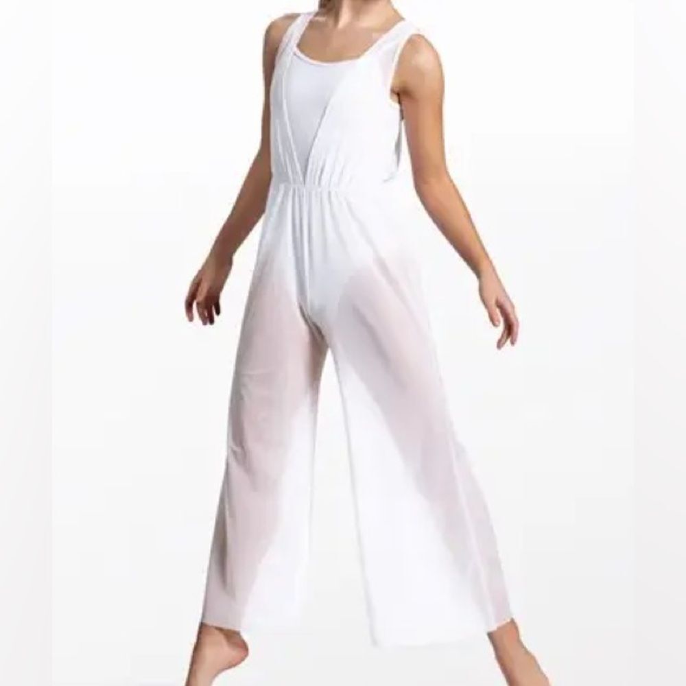 WEISSMAN Dance Costume white Cowl Drape Power Mesh Jumpsuit SM12126 SA adult